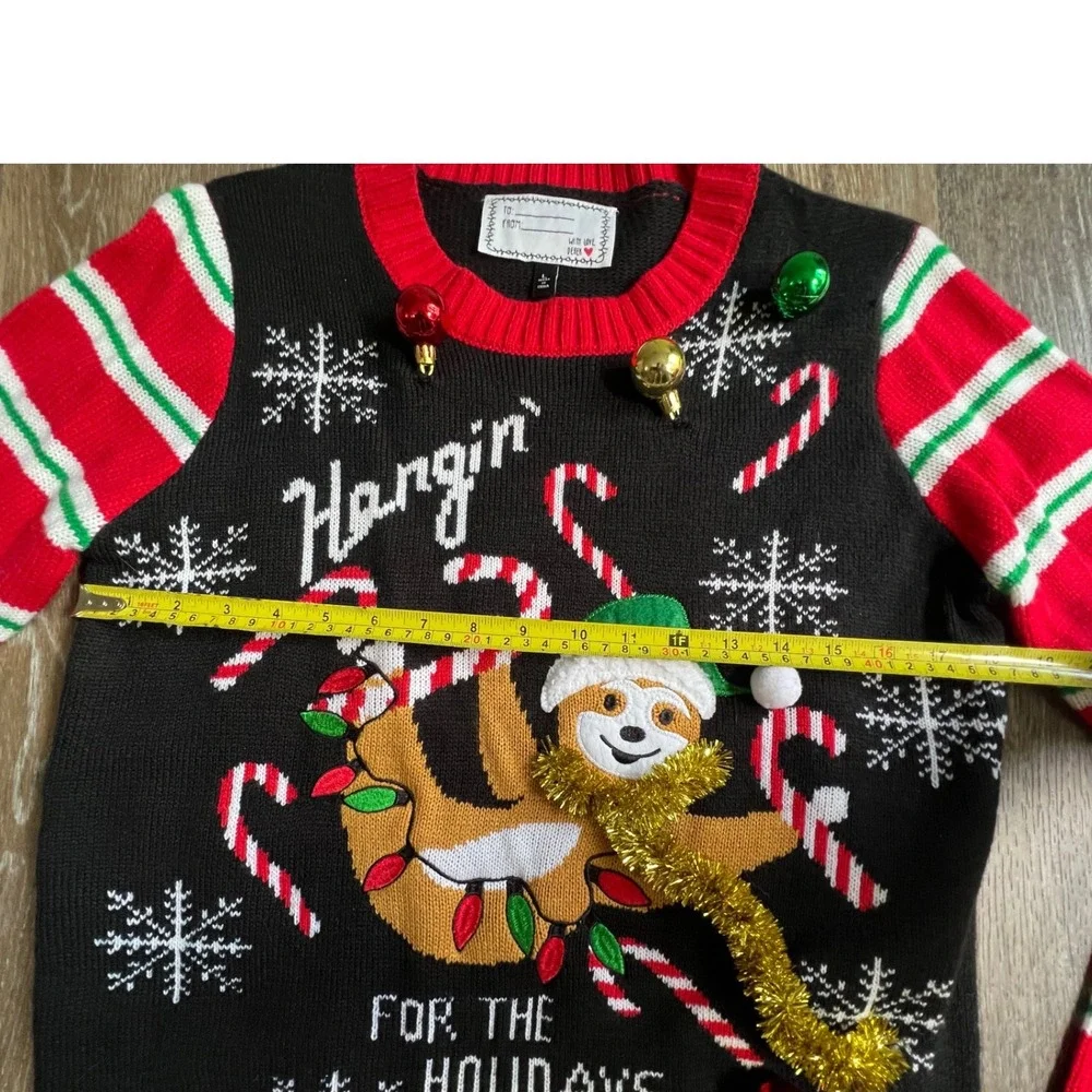Derek Heart Sloth Ugly Christmas Sweater Unisex Large Black 3D Ornament Festive